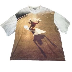 LANVIN Paris Photo Tee Men's Medium White Cotton T-Shirt Summer Short Sleeve Top